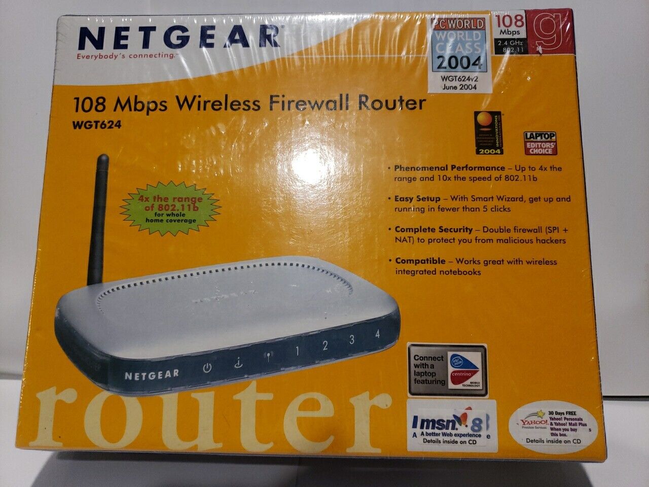 Netgear WGT624 108 Mbps 4-Port 10/100 Wireless G Router (WGT624v2) Sealed 