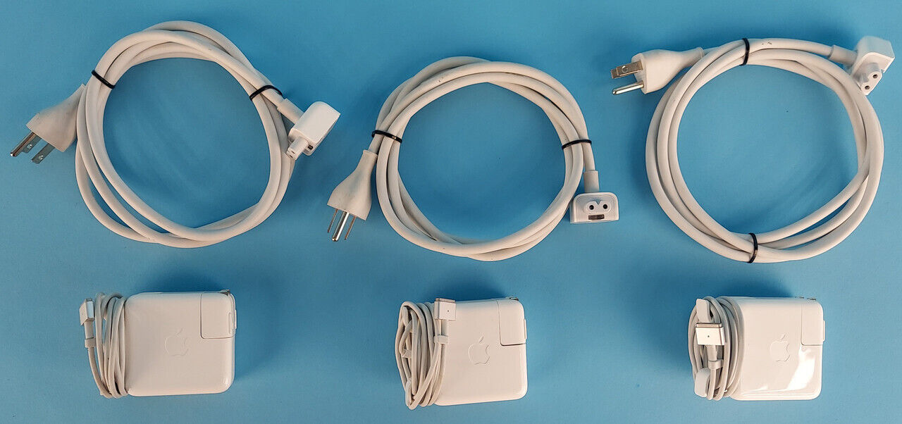 LOT OF 3 APPLE A1436 45W MAG SAFE 2 AC ADAPTERS + EXTENSION CABLES |010-6149983