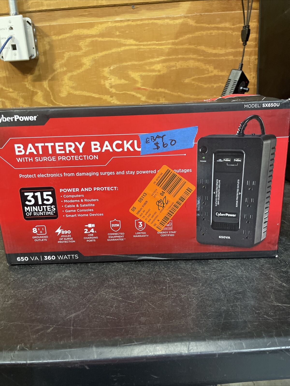 CyberPower 650VA/360W GreenPower UPS Battery Backup - Black - SX650U