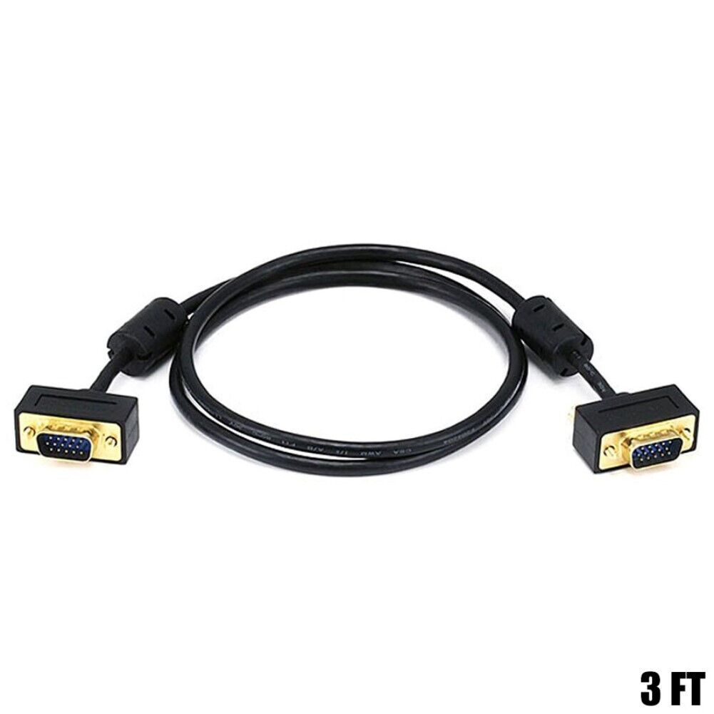 3FT SVGA VGA Monitor Cable Male to Male M/M PC Laptop Ferrites Slim Gold Plated