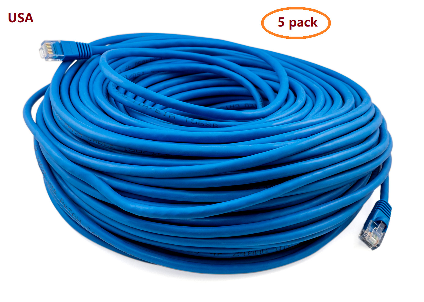 5pcs PTC Blue Cat 5e Patch Internet Ethernet LAN Network Cable 100' ft. Lot 5pcs