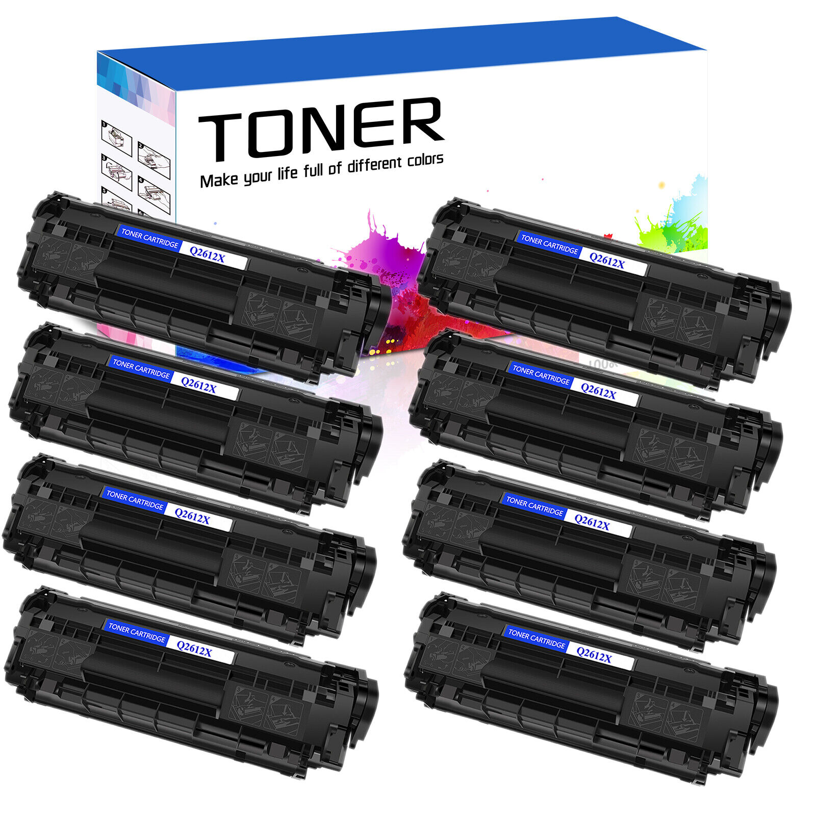 8PK Black Q2612X 12X Toner Cartridge for HP LaserJet 1018 1020 1022n 1010 1012