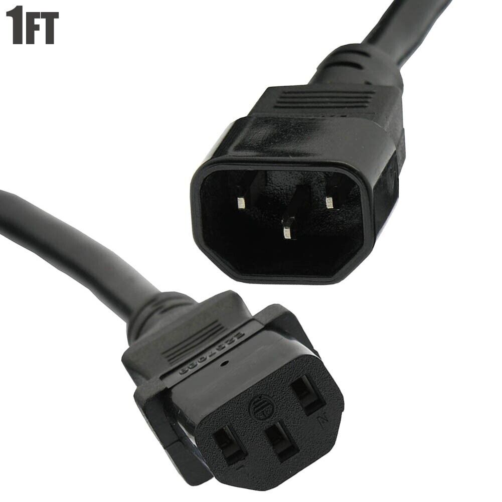 1FT 3-Prong 14 Gauge IEC 320 C13 Female to C14 Male Power Cable Extension Cord