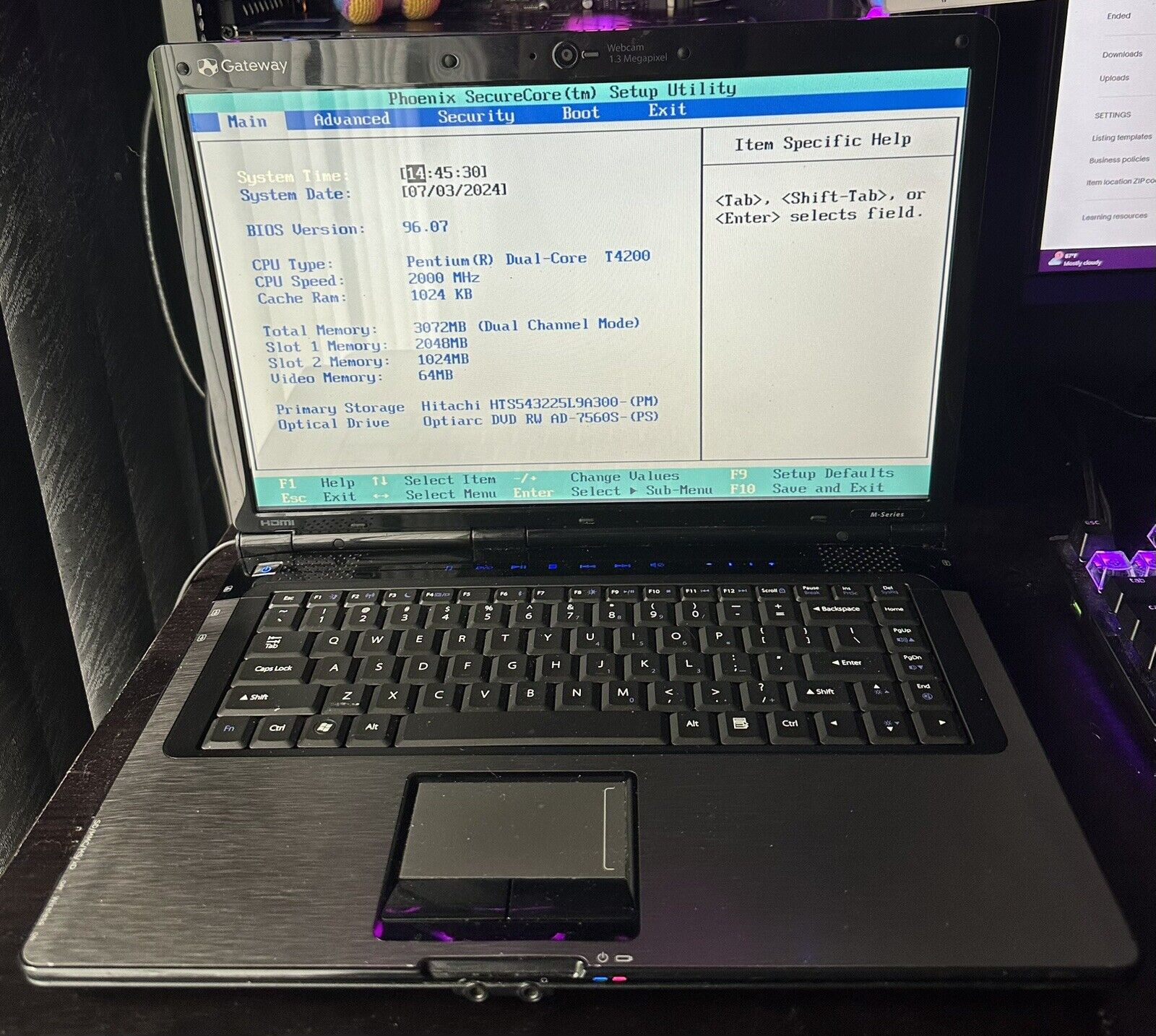 Gateway M Series SA6 | Pentium Dual Core, 3GB RAM, NO HDD |