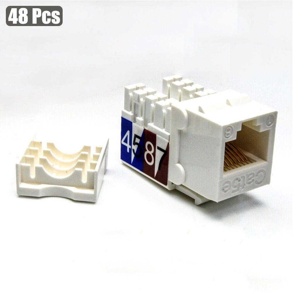 48Pcs Cat5E RJ45 Ethernet LAN Network Keystone Jack 110 Punch Down Snap-in White