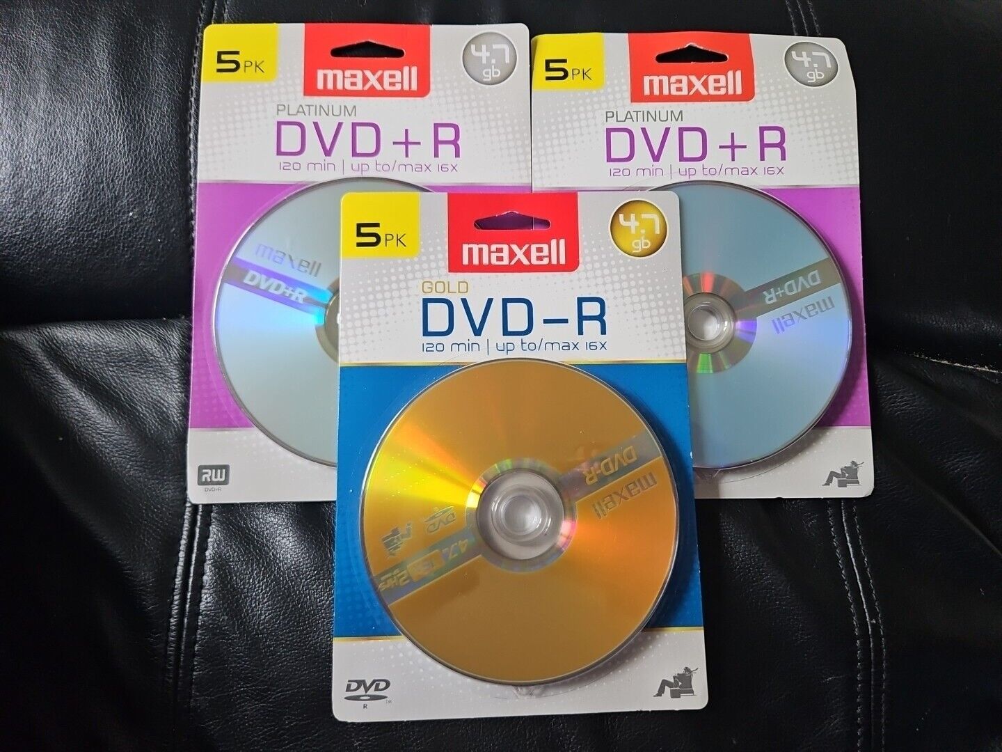 Maxell DVD + R LOT of 3 Packs (2) Platinum (1) Gold 15 Total SEALED NEW 4.7GB 