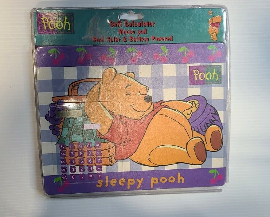 Vintage Sleepy Winnie the Pooh Mouse Pad and Calculator, Reyco, 1996
