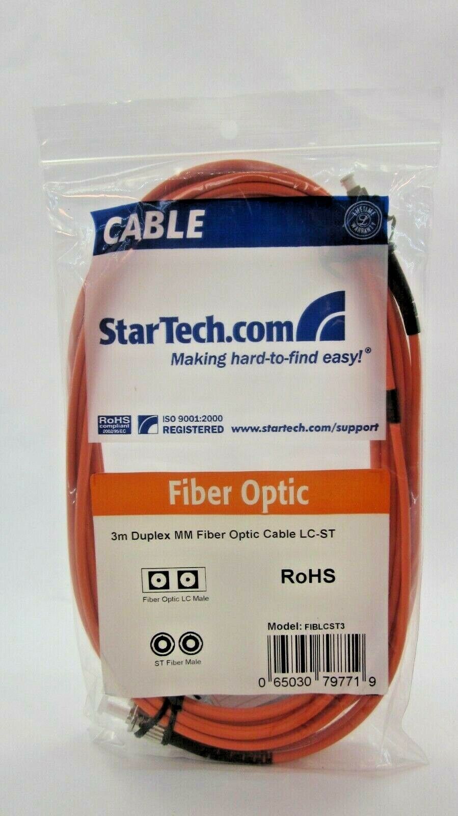StarTech.com FIBLCST3 9.8 Ft. Multimode 62.5/125 Duplex Fiber Patch Cable LC-ST