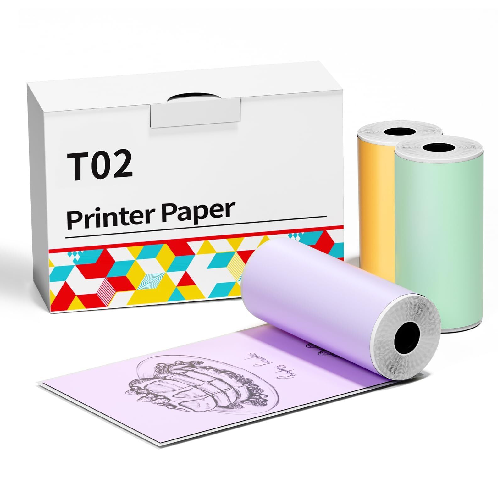 Thermal Printer Paper, Colorful Self-Adhesive Thermal Paper Rolls, White Stic...