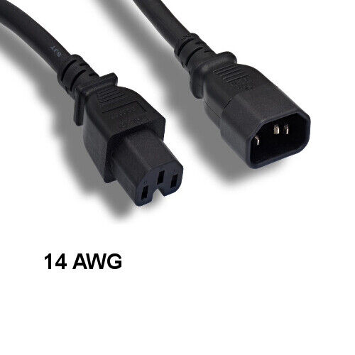 3 feet 14AWG Power Cord IEC60320 C14 to C15 15A/250V SJT Networking PDU UPS Data