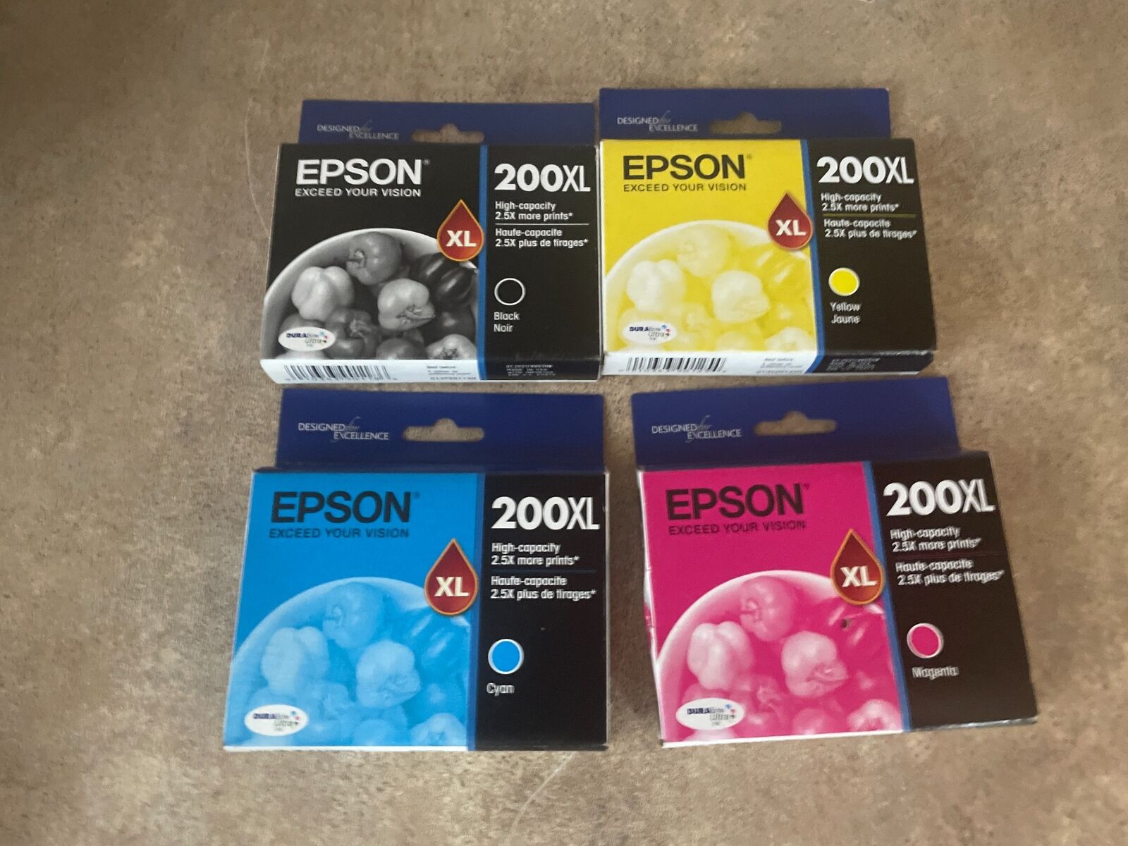 SET OF 4 GENUINE EPSON 200XL HIGH YIELD BLACK & COLOR EXP 2021 F1-4(12)