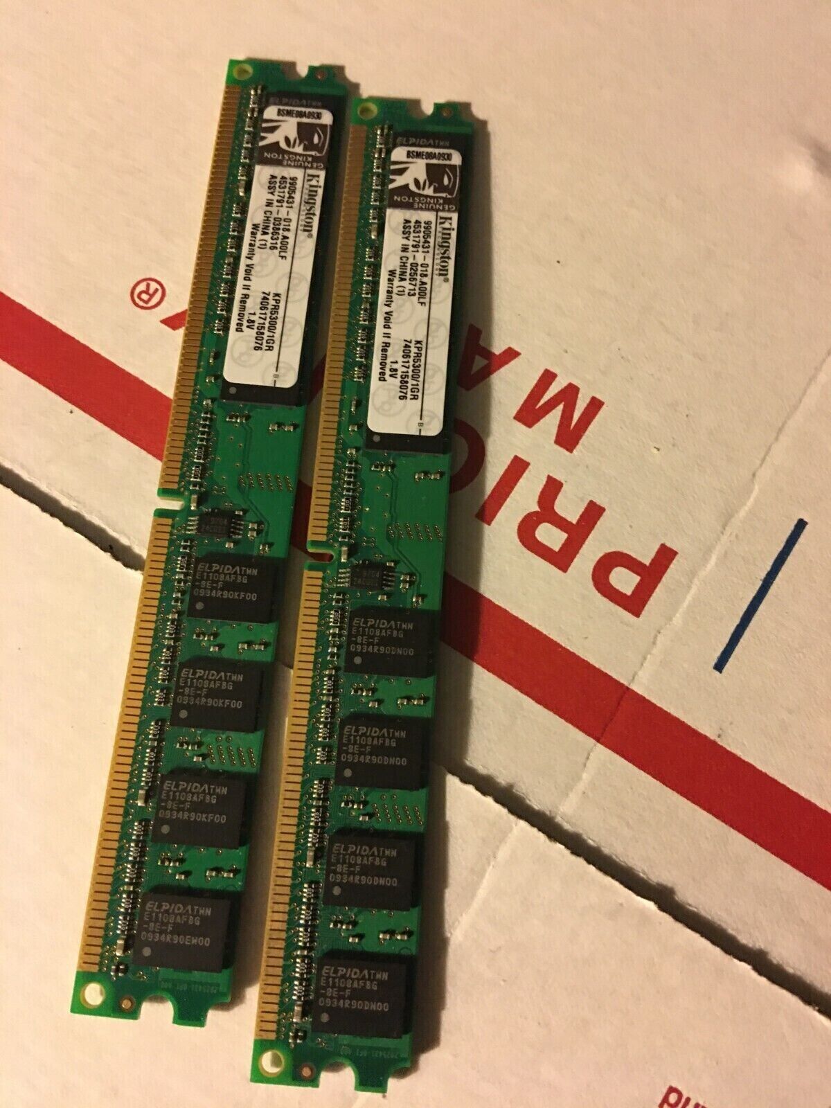 Genuine Kingston KPR5300/1GR 2GB (2x1GB) DDR2 667 PC2-5300 Desktop Memory RAM