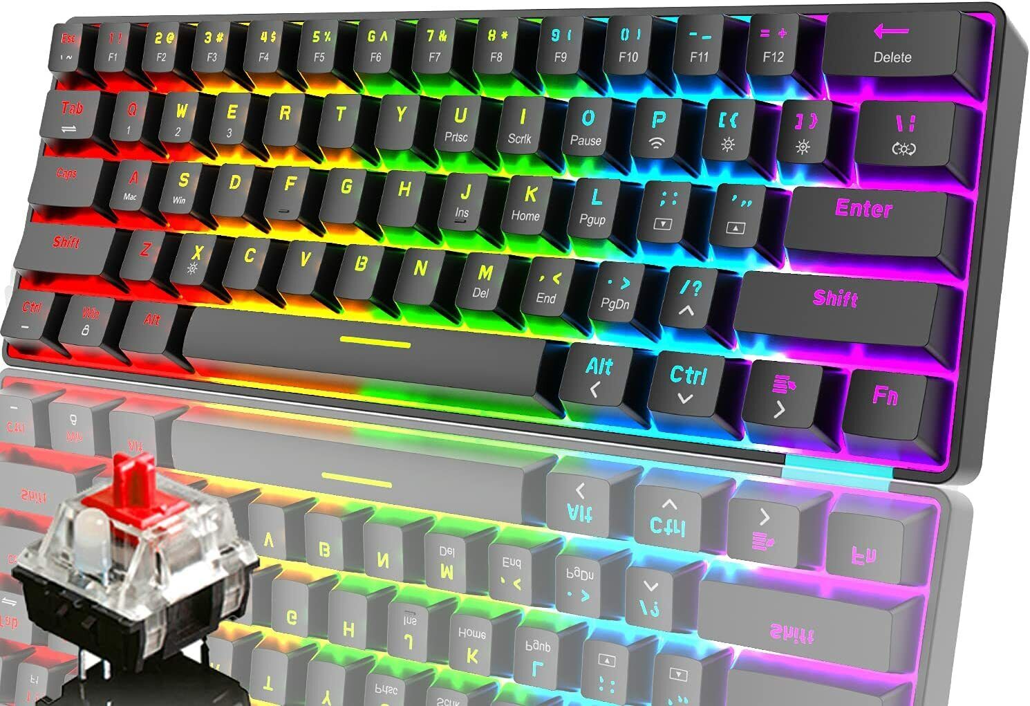 60% Mechanical Gaming Keyboard Wired/Wireless Bluetooth 5.0 Keyboard RGB Backlit