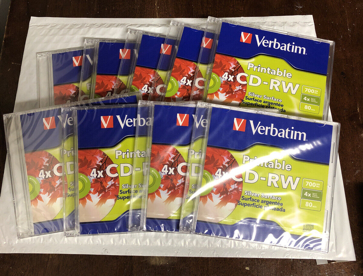 Verbatim CD-RW 700MB 4X DataLifePlus Silver Inkjet 1-Pack Slim Case Lot Of 9