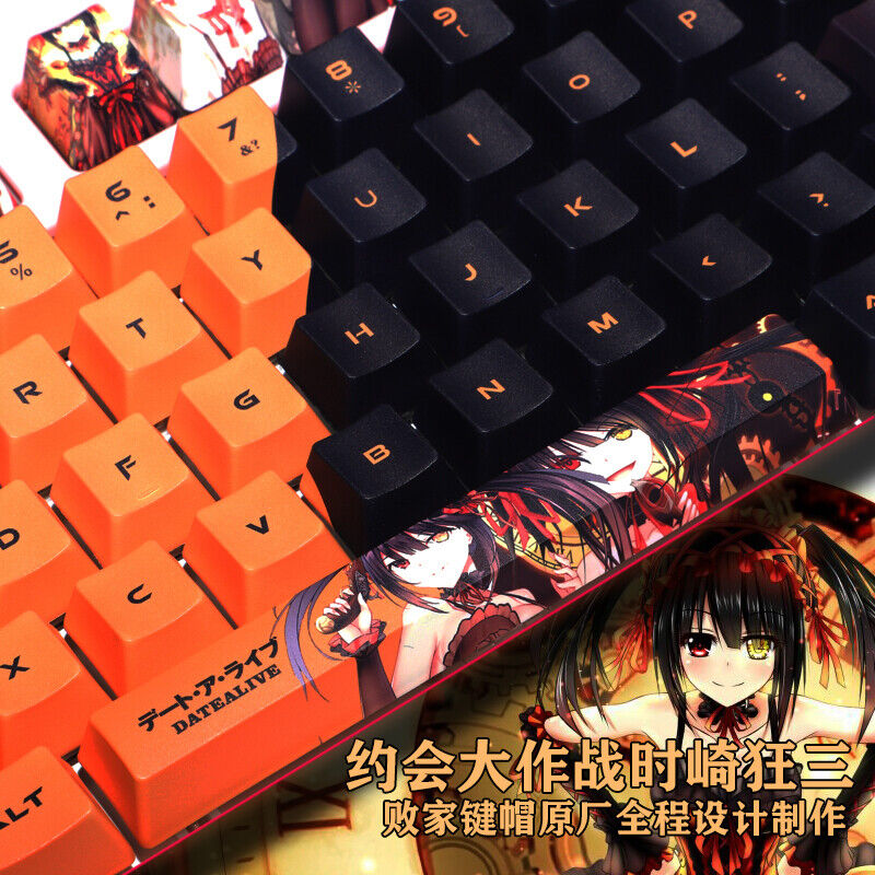 Anime DATE A LIVE Tokisaki Kurumi PBT Keycaps OEM for Mechanical Keyboard 108pcs