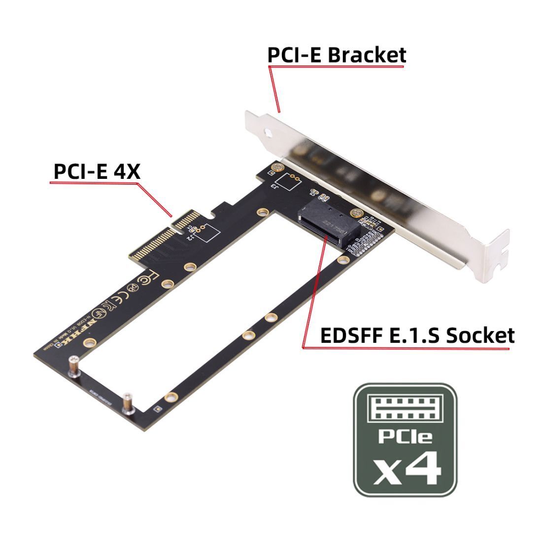 CHENYANG NVMe Ruler 1U EDSFF E1.S SSD to PCI-E 4.0 4X Host Adapter Heat Sink