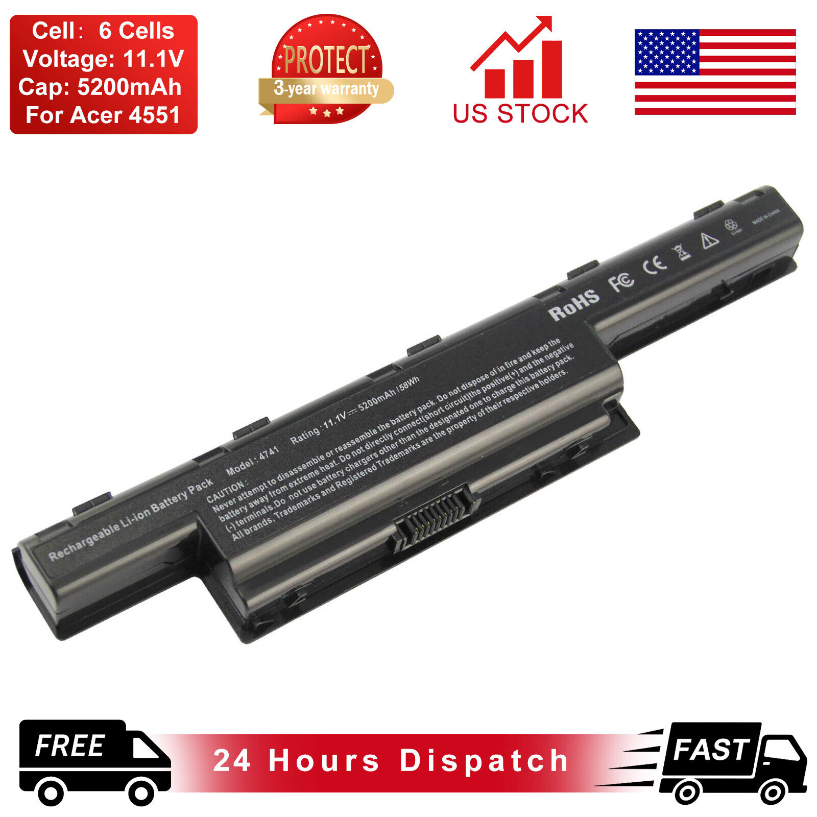 Battery for Gateway AS10D31 AS10D51 AS10D75 Acer Aspire 4741 4551 5251 5551 7741