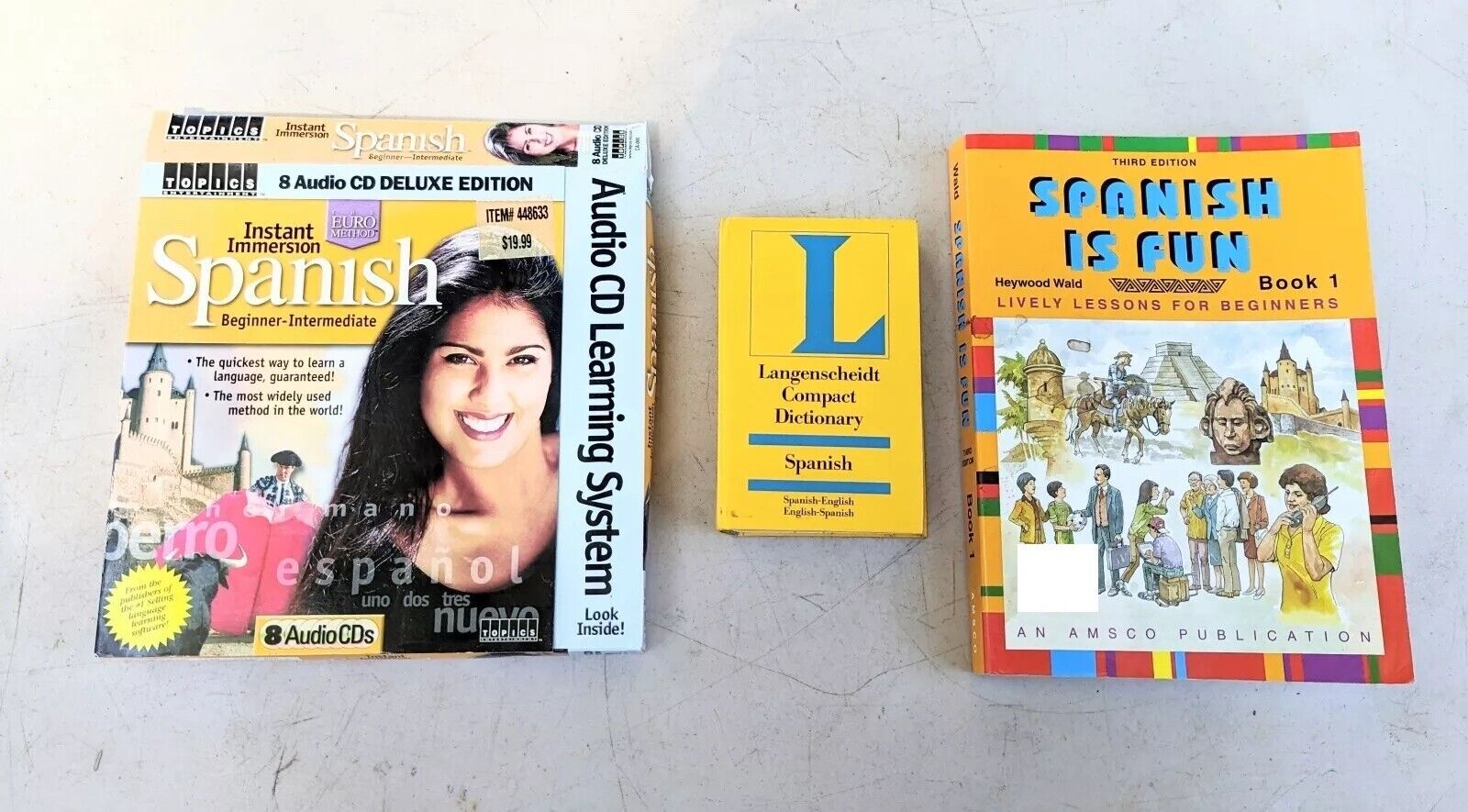 Instant Immersion Spanish 8 Audio CD Set, Dictionary & Fun Book - 3 pc Bundle