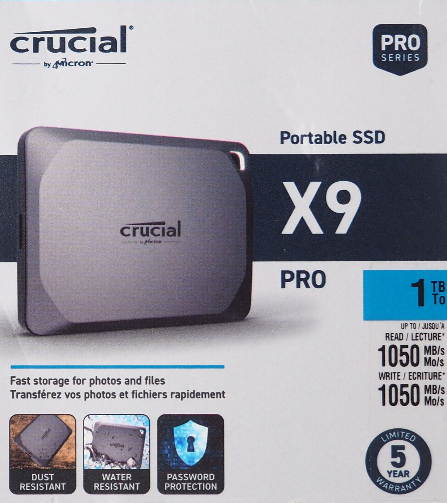 Crucial X9 Pro USB 3.2 Type-C Portable External SSD #CT1000X9PROSSD9 NEW SEALED