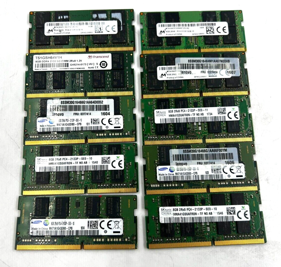 LAPTOP RAM -*LOT OF 10* MIXED BRANDS 8GB 2RX8 PC4 - 2133P
