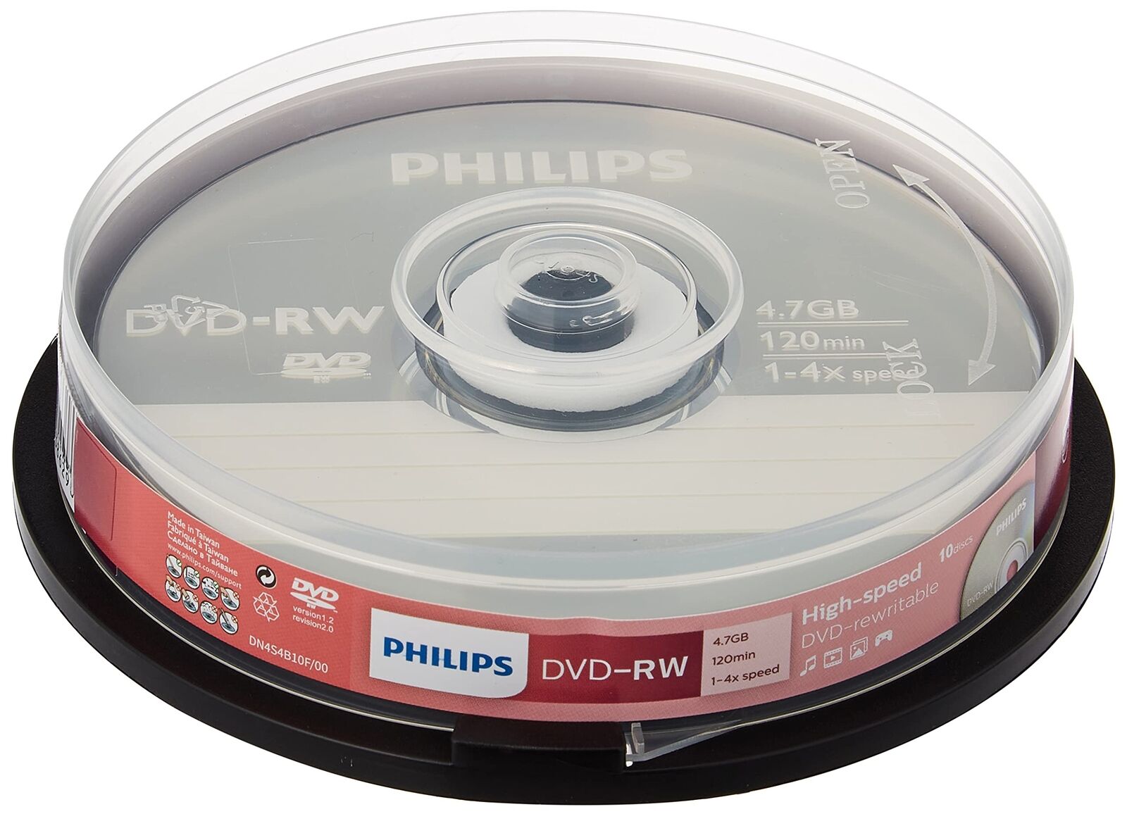 Philips DVD-RW 4.7GB Data/120 Min Video, 4x Speed Recording 10er Spindel - Packa