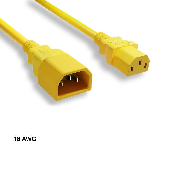 KNTK Yellow 3ft 18AWG Color Power Cable IEC60320 C13 to IEC60320 C14 10A/250V