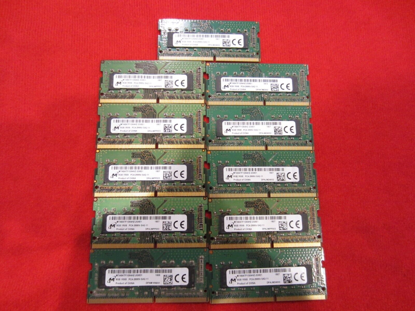 Lot of 11pcs Micron 8GB 1Rx8 PC4-2666V-SA2-11 Sodimm Memory