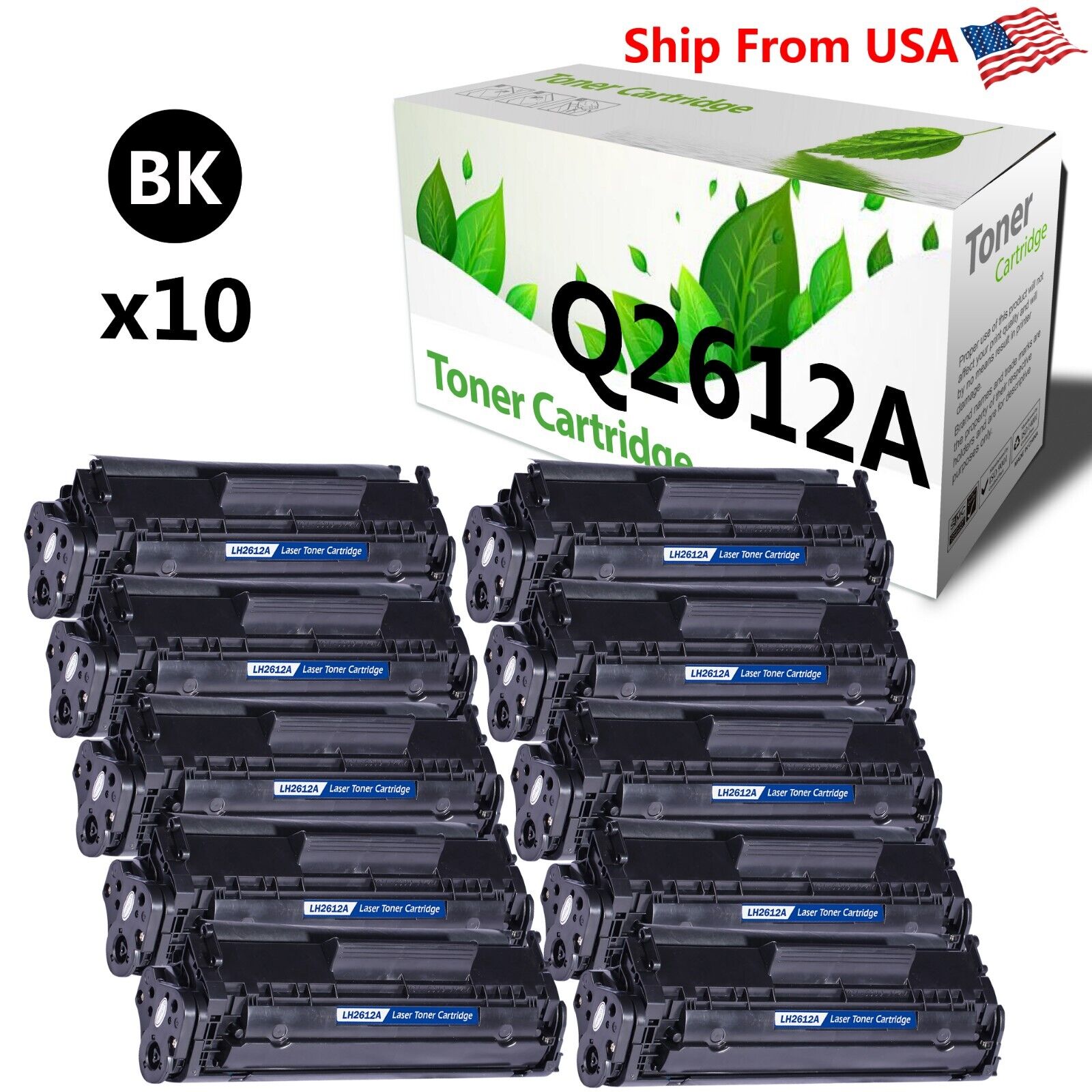 10PK Q2612A Toner Cartridge for laser jet 1020 Printer (Black)