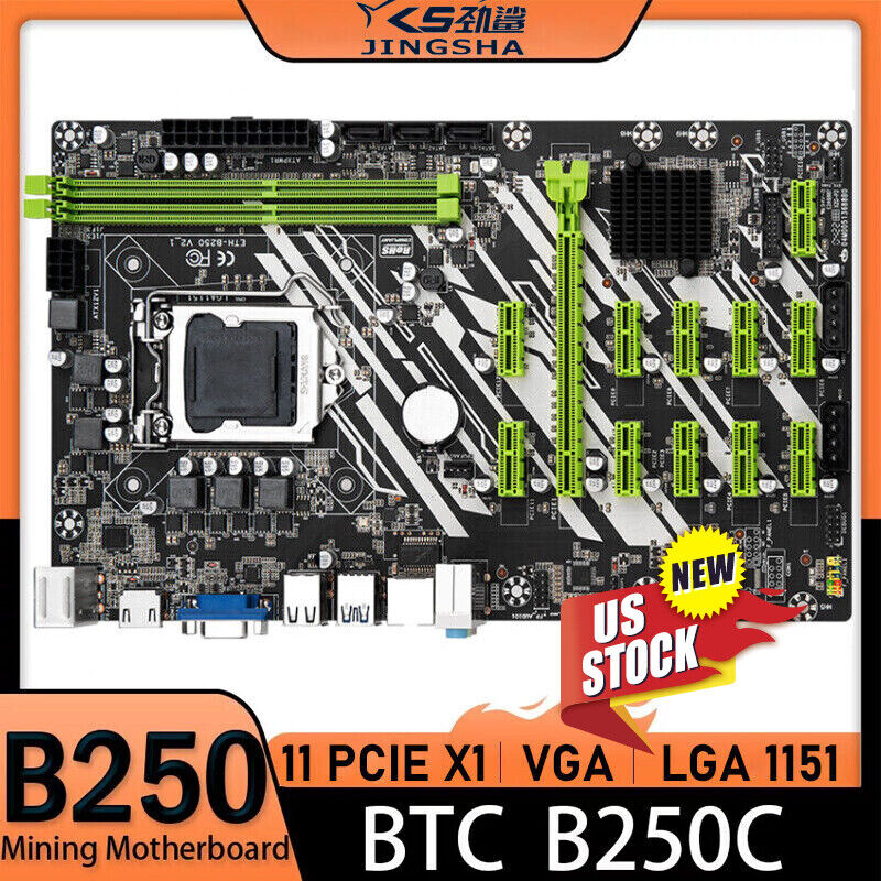 B250 BTC Mining Motherboard LGA 1151 12GPU PCIE 1X VGA HD For Miner Mainboard