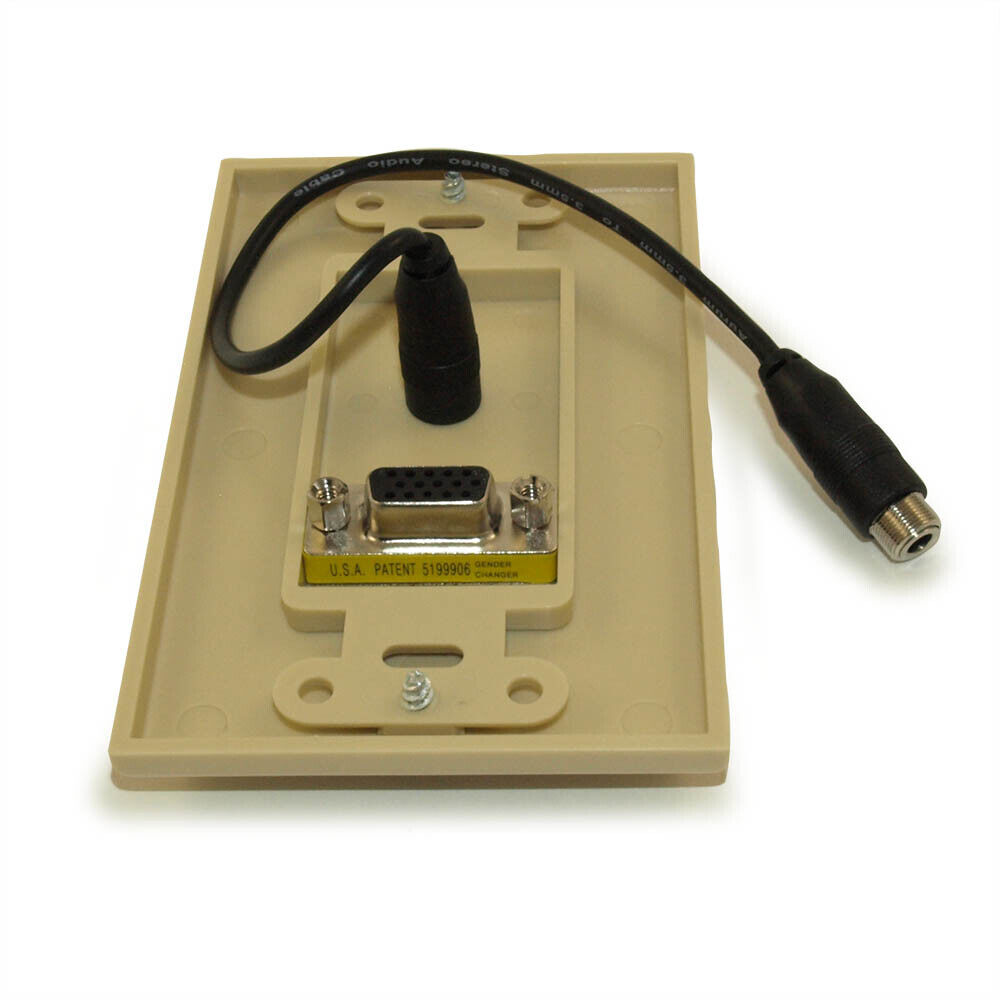 Wall plate: VGA Female/Female & Stereo TRS 3.5mm Audio  Gold Plated  Ivory