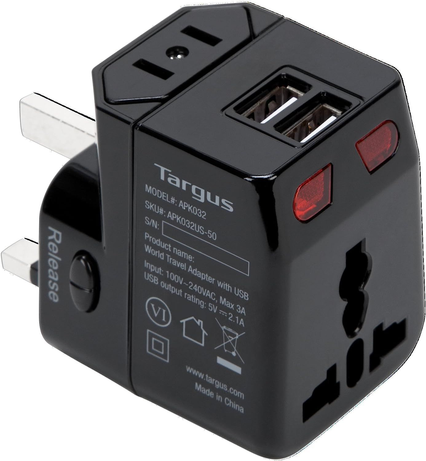 Targus World Travel Power Adapter with Dual USB Charging Ports for Black 