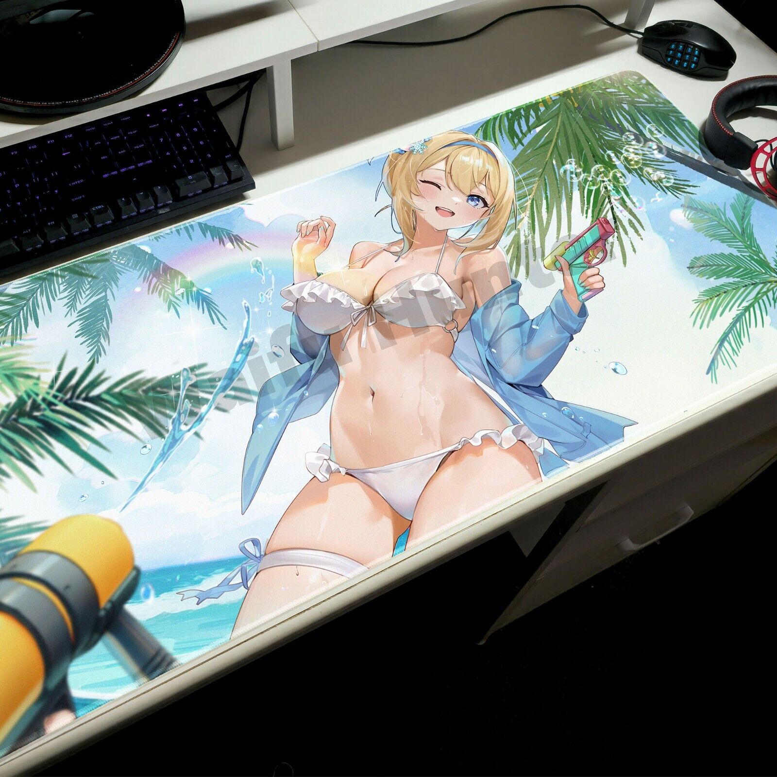 Sexy Anime Girl At The Beach XL Mouse Pad Desk Mat Gaming Play Mat Ecchi TCG CCG