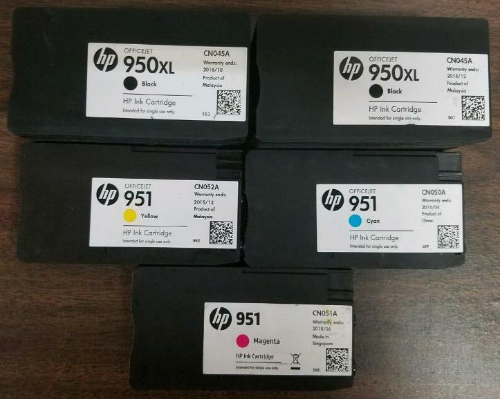 Set 5 Mostly New Genuine HP 950XL BLK 951 CYN MAG YEL Inkjets 70% 2023-2024