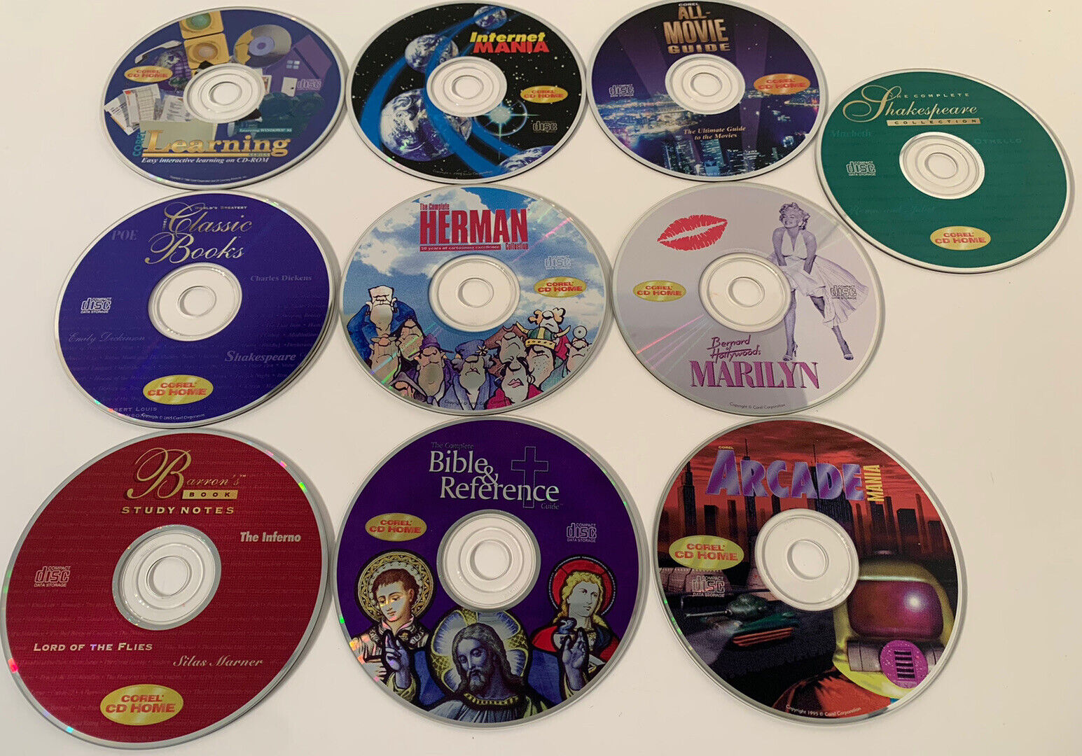 Lot of 10 - Vintage 1995 COREL CD HOME Collection PC CDROM Reference & Utility