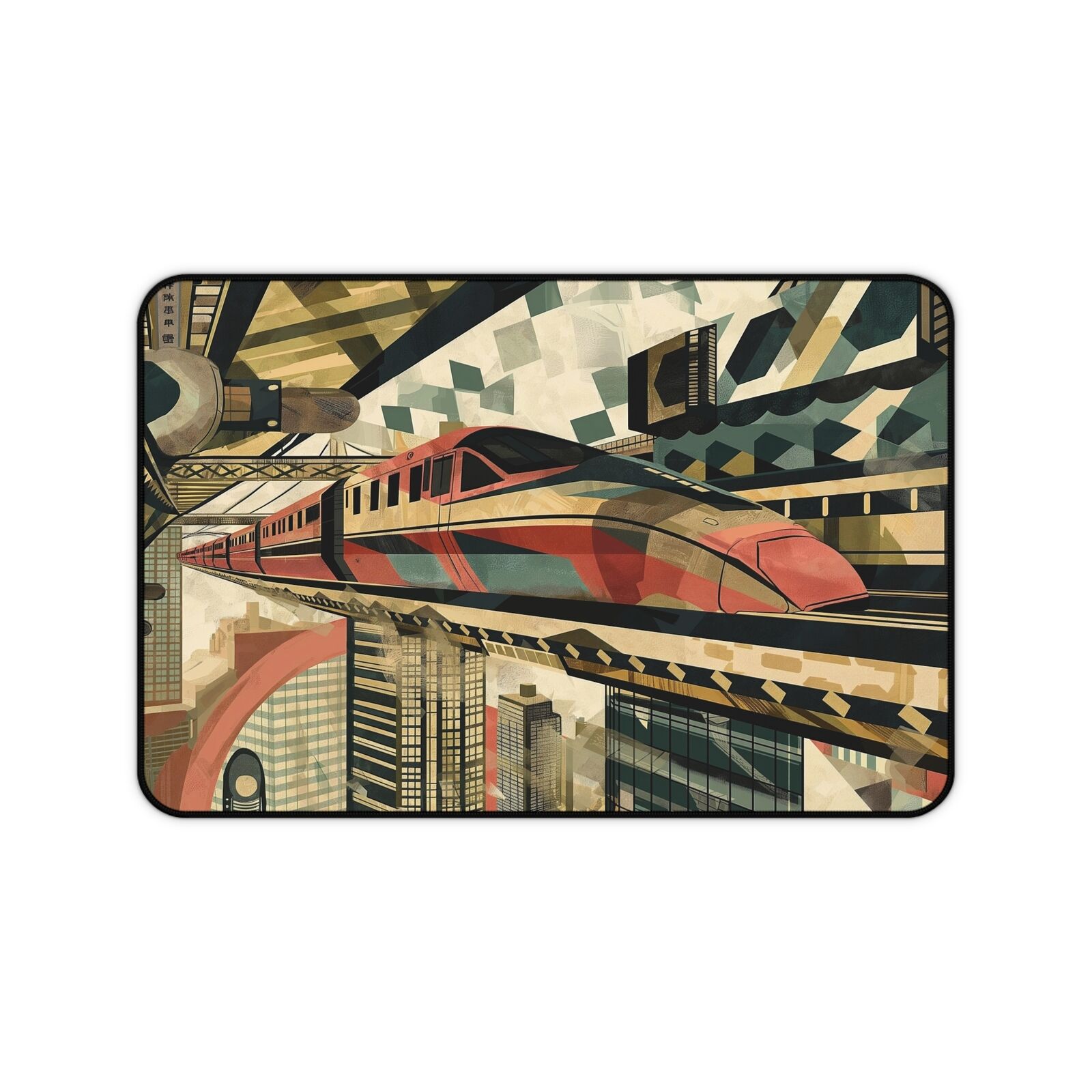 Express Train Through Geometric City XL Mouse Pad Desk Mat – 3 Sizes