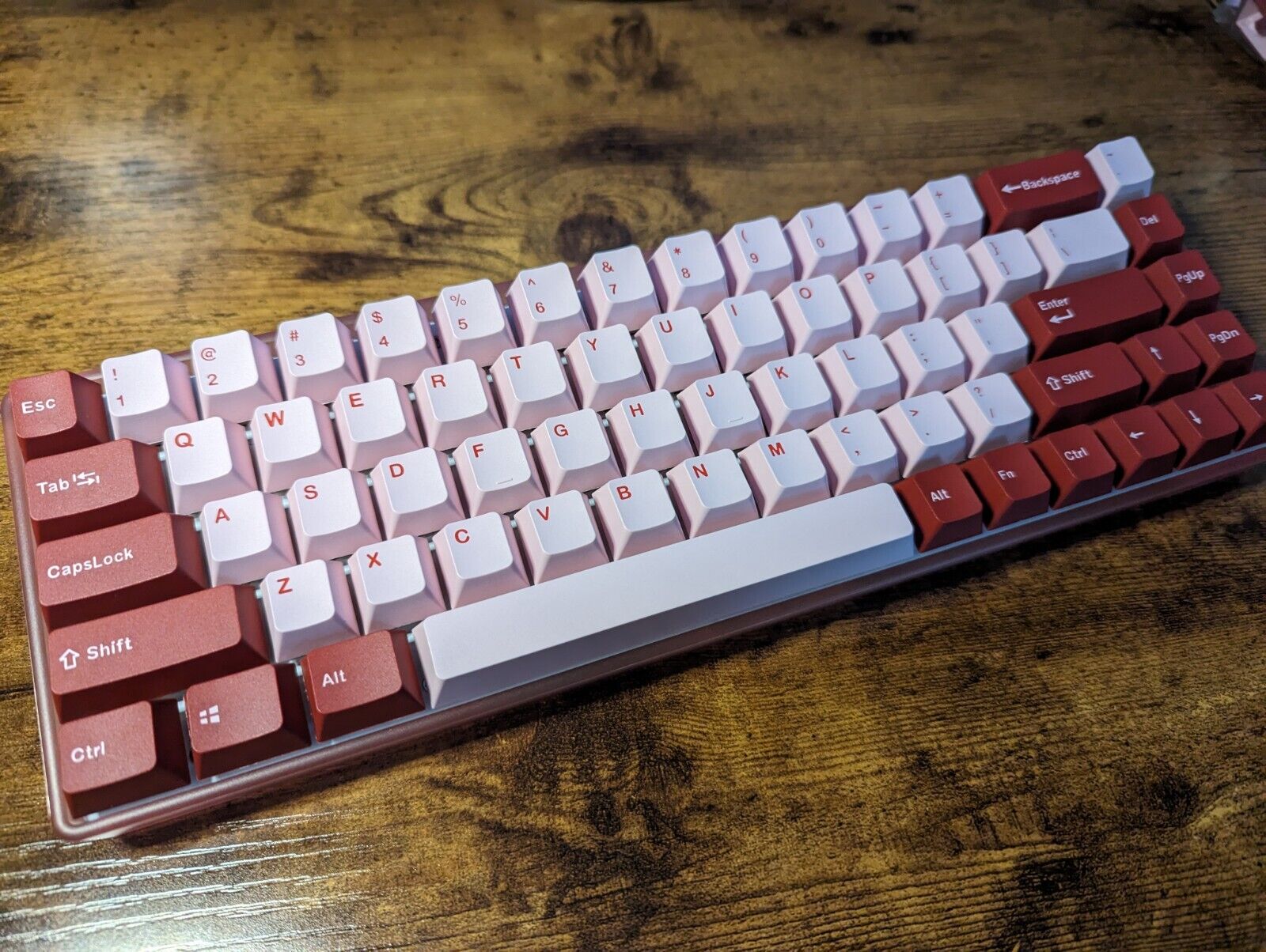 Custom modded budget mechanical keyboard CIY 68 pink red thocky hot-swappable