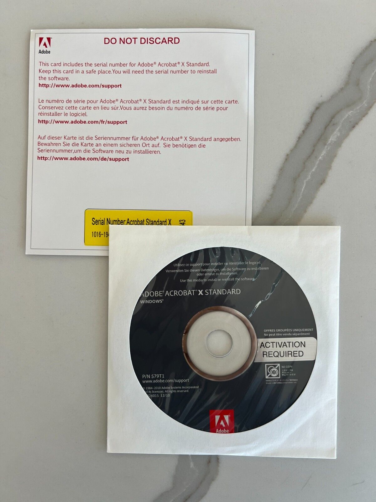 Adobe Acrobat X Standard CD + Serial Number  (NOT FOR WIN 10 or 11)  1PC 1User