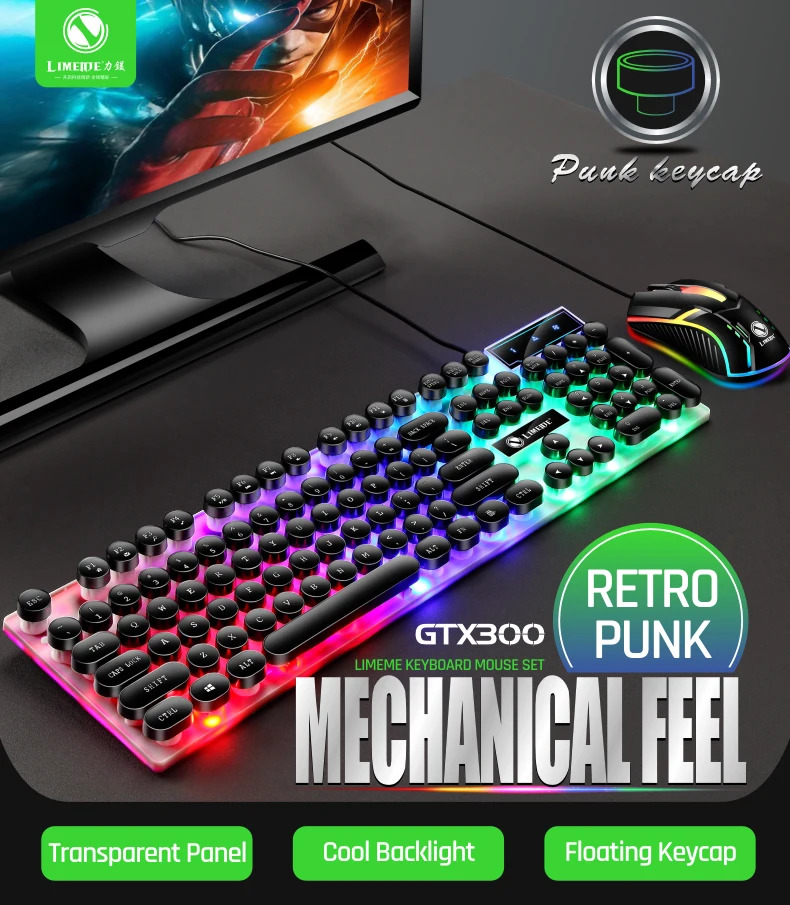Gaming Keyboard and Mouse Set, Rainbow, Waterproof Keyboard, 1000 DPI Mouse