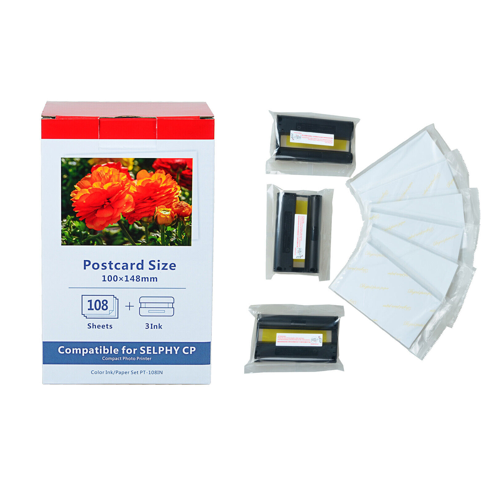 Fits Canon Selphy CP720 CP760 KP-108IN Color Inks 3115B001 + 4X6 Photo Paper Set