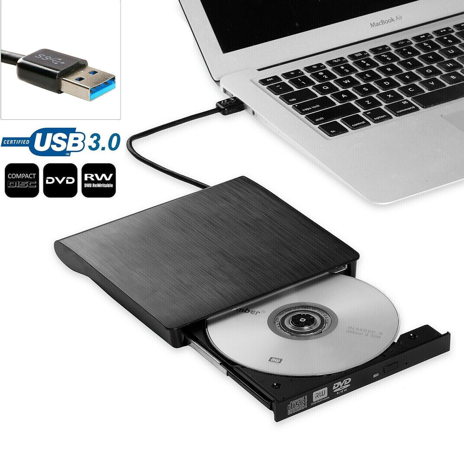 DVD CD RW Drive USB 3.0 External Burner Writer Rewriter for Apple Mac Macbook PC