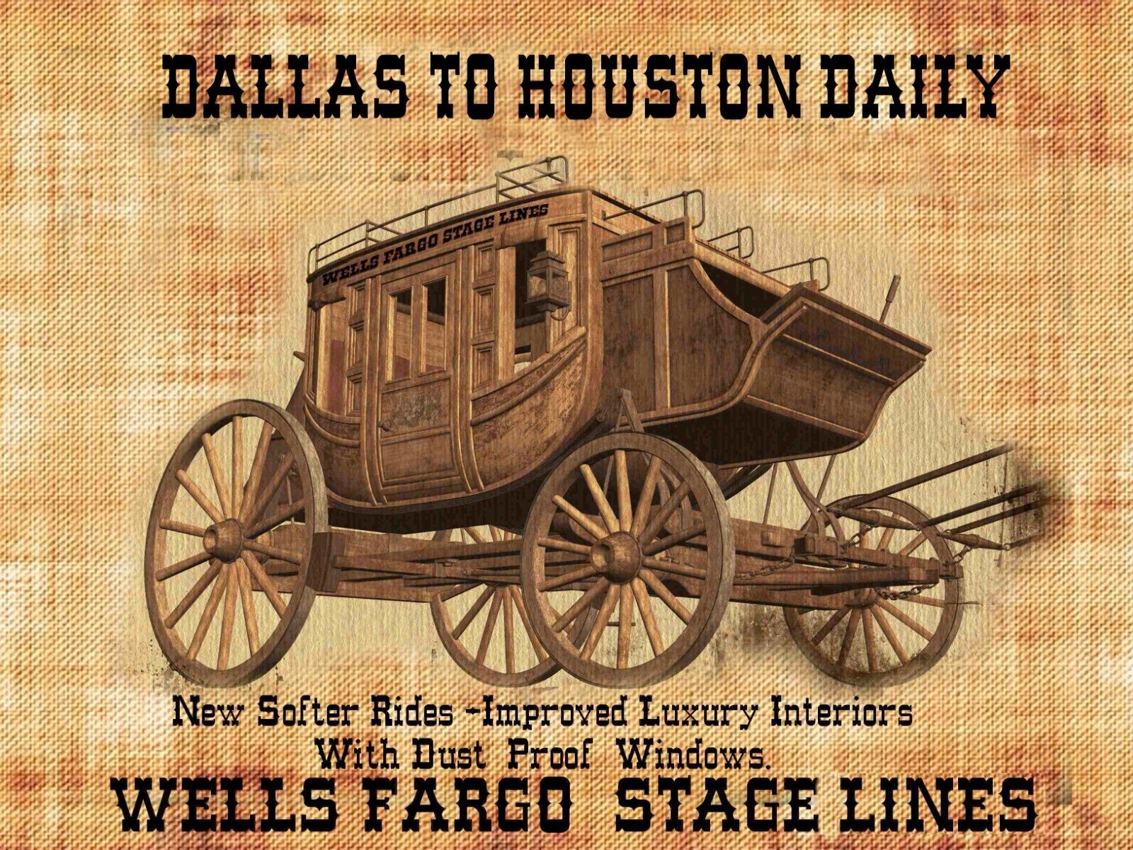 Old West Wells Fargo Stage lines Dallas To Houston  Mouse Pad   7 3/4  x 9\