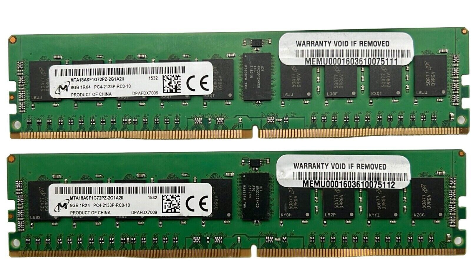 Micron 16GB 2x8GB PC4-17000 DDR4-2133P RAM ECC SERVER MTA18ASF1G72PZ-2G1A2II