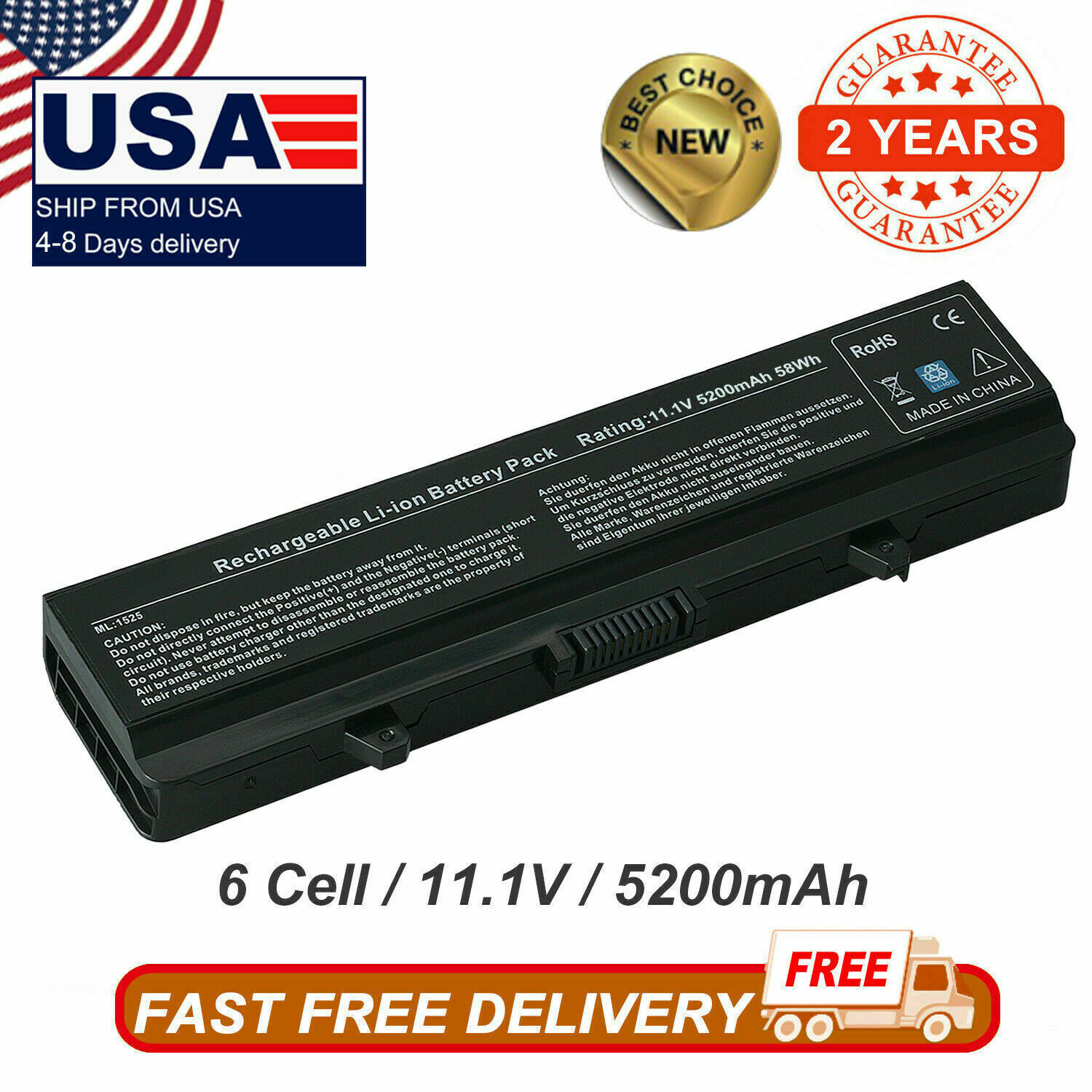 Battery Replace for Type K450N J399N G555N for Dell Inspiron 1525 1545 1750 1440