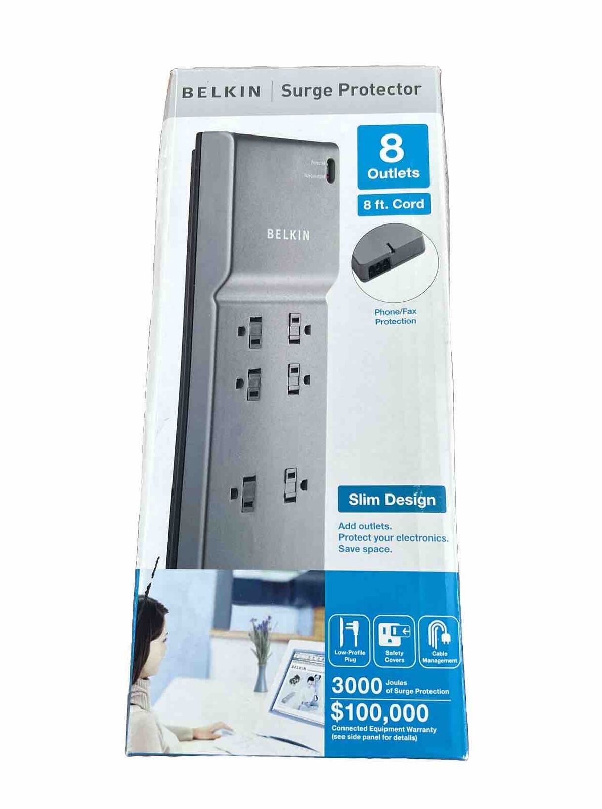 Belkin Surgemaster Office 8 Outlets Surge Protector 8 Foot Cord 3000 Joules