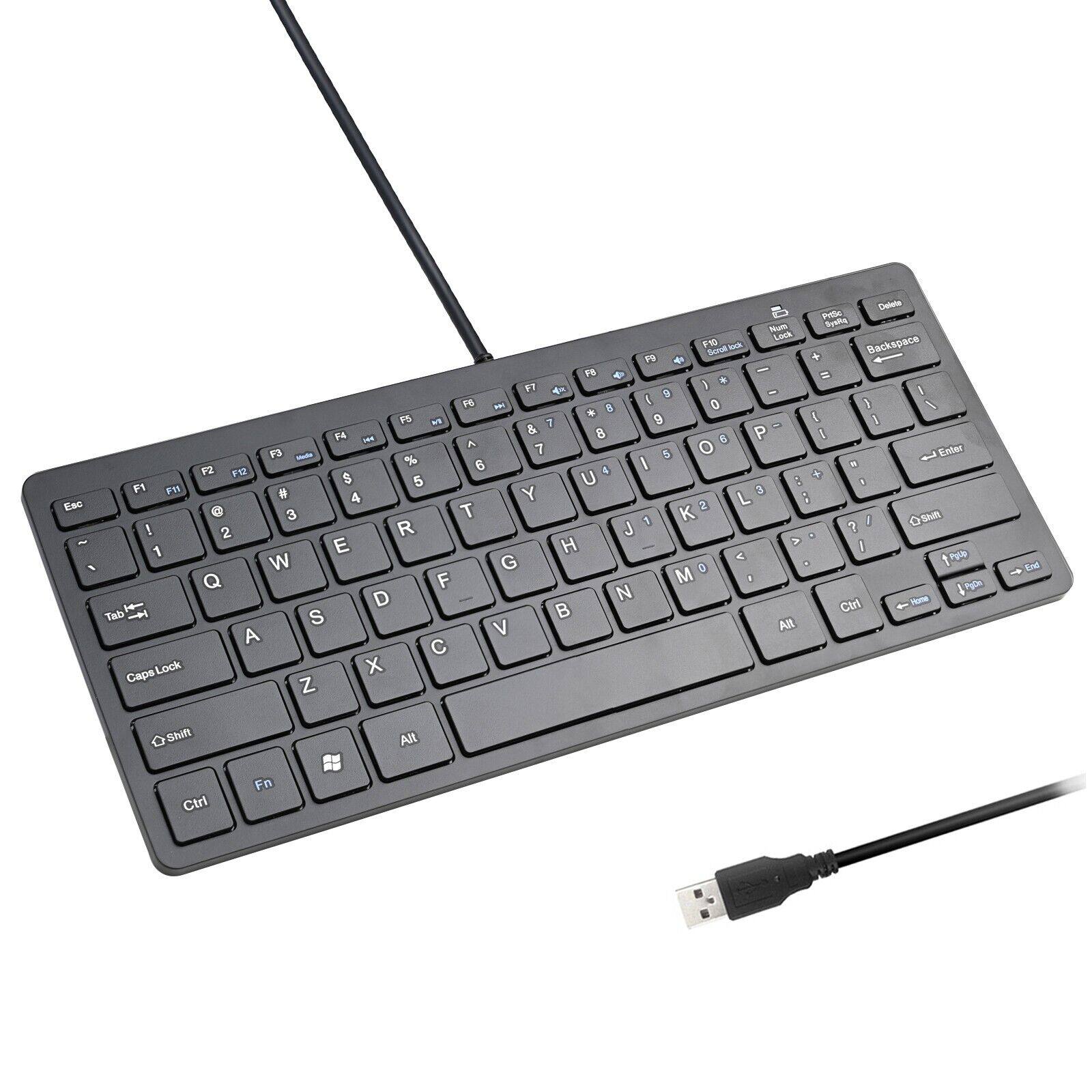Ultra Thin Mini USB Wired Compact Keyboard for PC Mac Laptop 78 Key Silver Black