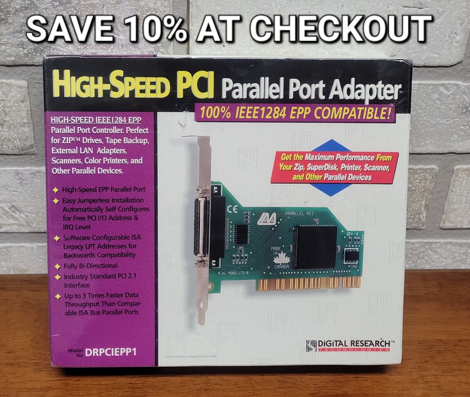 Digital Research Technologies High-Speed PCI Parallel Port Adapter - SEALED NEW 