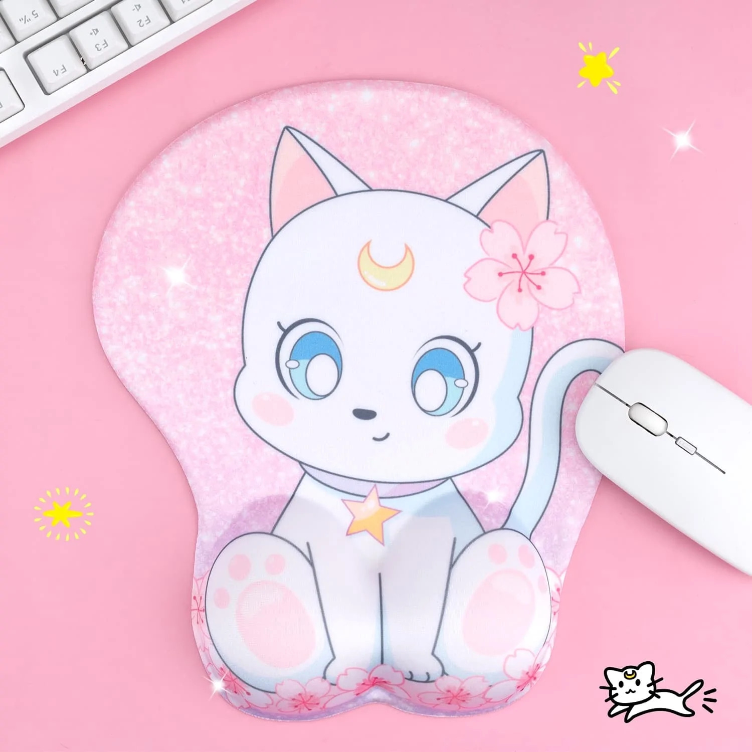 Cat Mouse Pad - Moon Anime Mousepad with Wrist Support