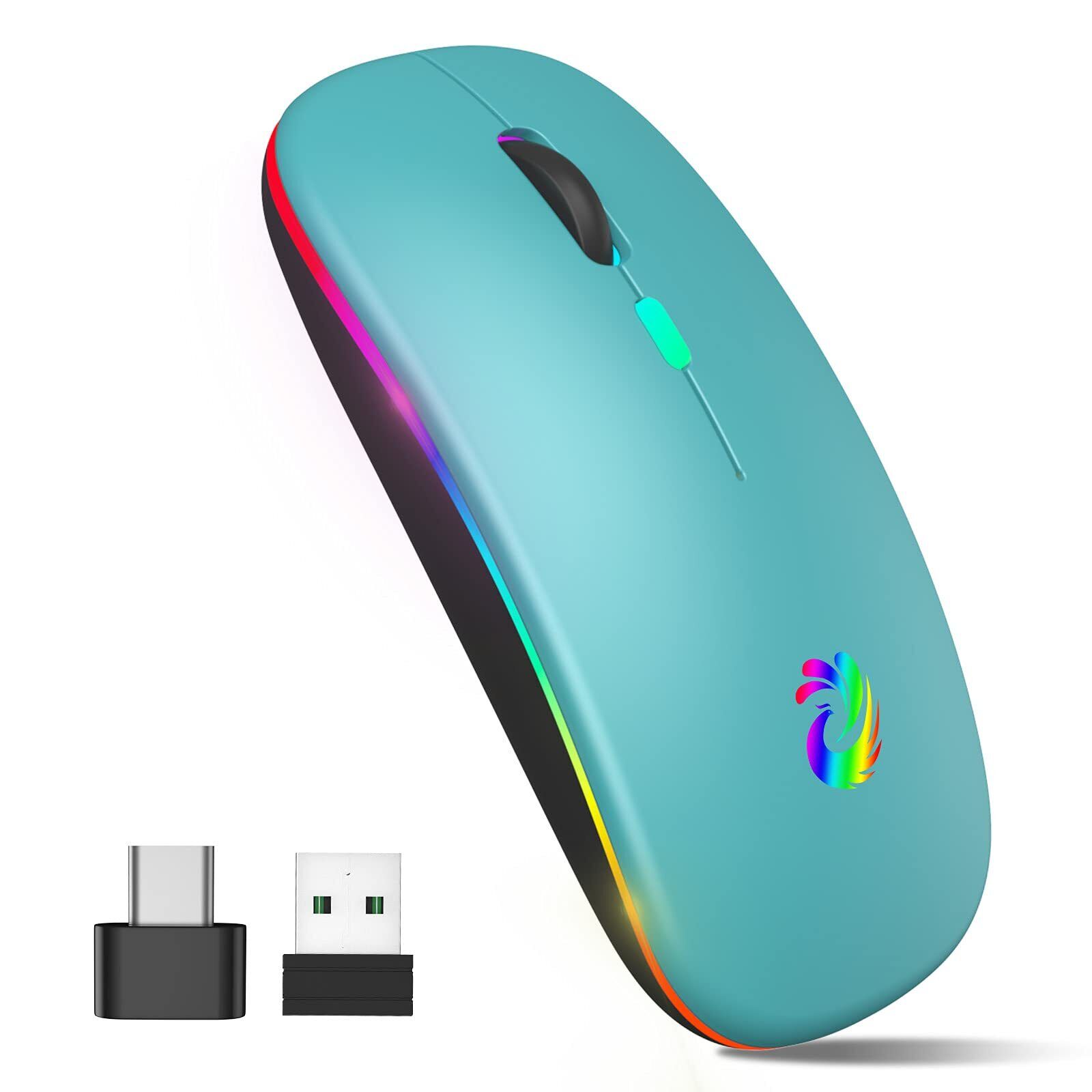 LED Wireless Mouse Rechargeable Slim Silent Mice 2.4G Portable Office Optical...