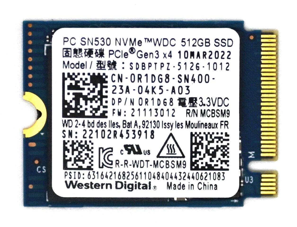 WD PC SN530 256GB / 512GB PCIe 3.0x4 NVMe M.2 2230 SSD SteamDeck Surface