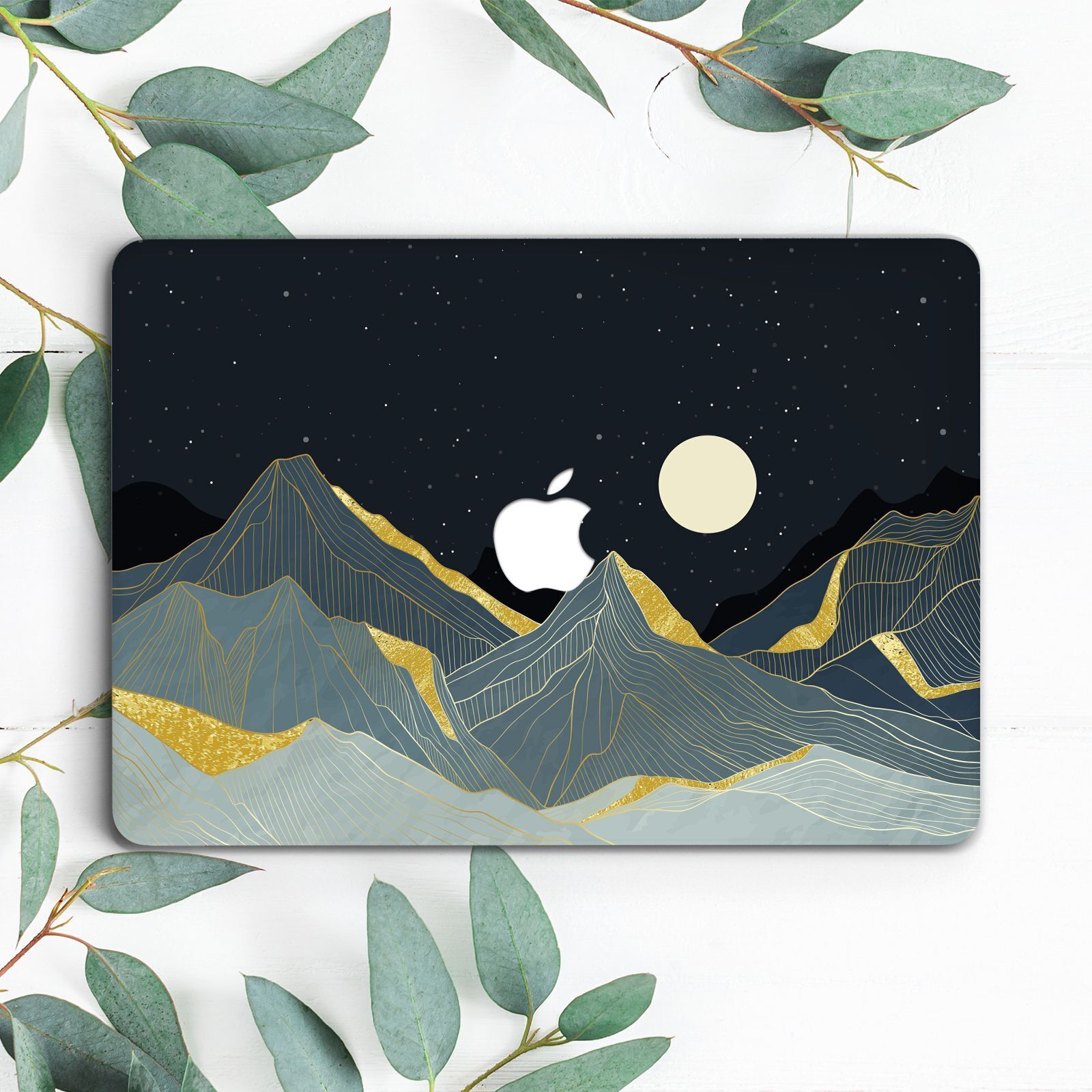 Mountains Night Gold Line Art Abstract Hard Case For Macbook Pro 13 15 16 Air 13